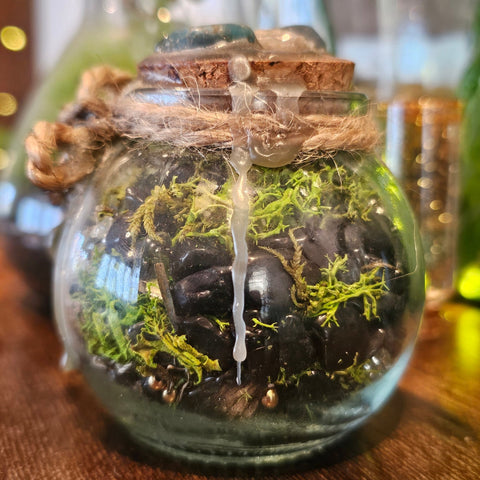 Spell Jar Purification – Tourmaline Noire, Cristal de Roche et Aventurine Verte steampunk médiéval fait main | Atelier AnJo