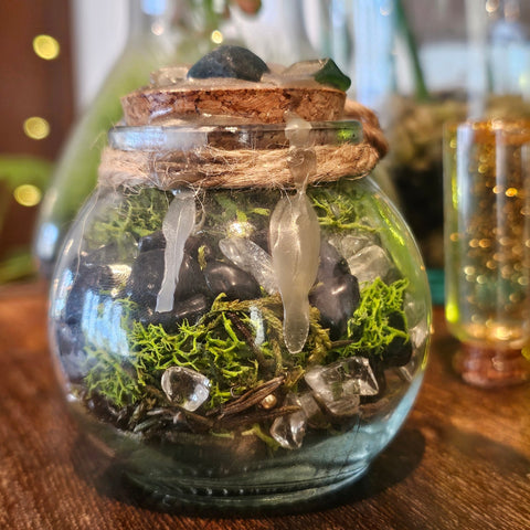 Spell Jar Purification – Tourmaline Noire, Cristal de Roche et Aventurine Verte steampunk médiéval fait main | Atelier AnJo